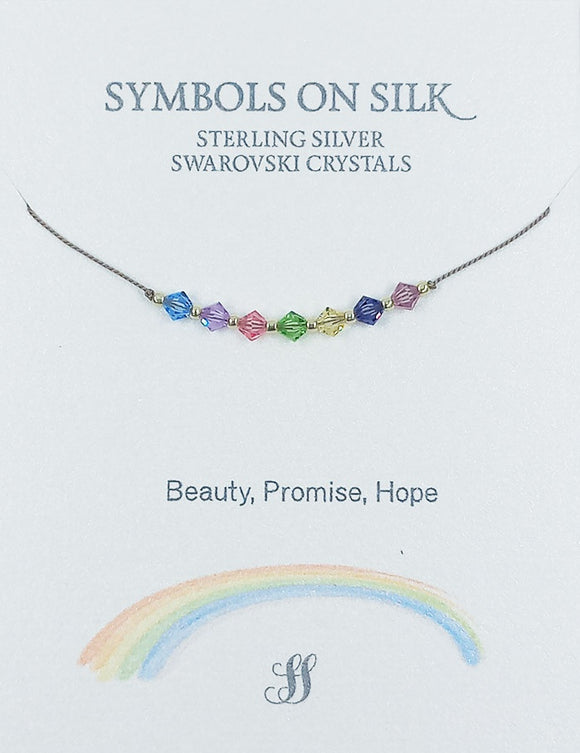 NECKLACE RAINBOW CRYSTALS ON GREY SILK