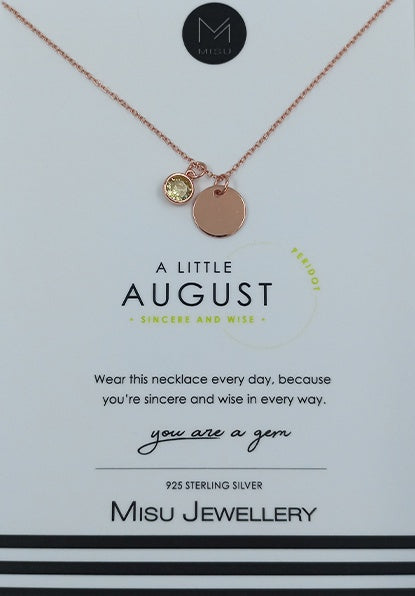 NECKLACE ROSE GOLD BIRTHSTONE AUGUST PERIDOT