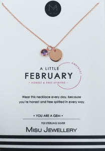 NECKLACE ROSE GOLD BIRTHSTONE FEBRUARY AMETHYST