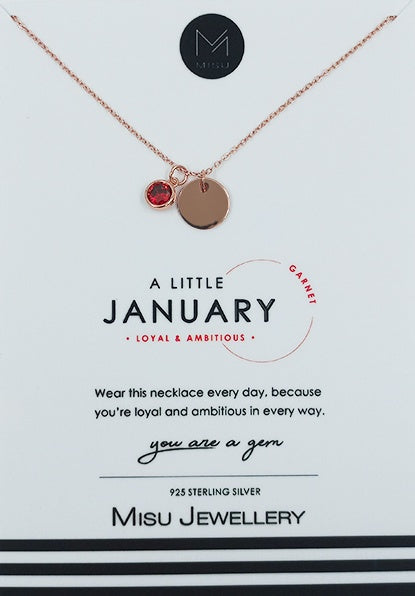 NECKLACE ROSE GOLD BIRTHSTONE JANUARY GARNET