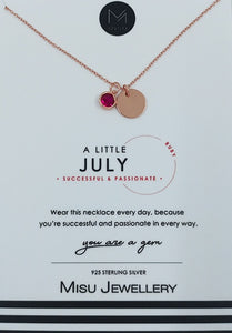 NECKLACE ROSE GOLD BIRTHSTONE JULY RUBY