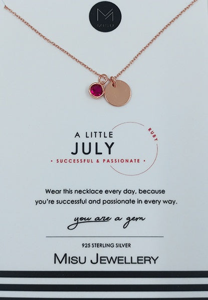 NECKLACE ROSE GOLD BIRTHSTONE JULY RUBY