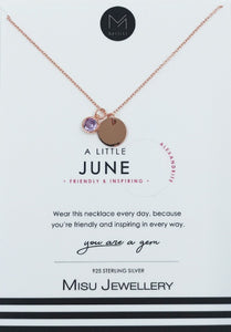 NECKLACE ROSE GOLD BIRTHSTONE JUNE MOONSTONE