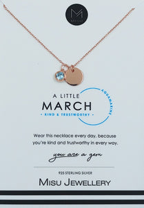 NECKLACE ROSE GOLD BIRTHSTONE MARCH AQUAMARINE