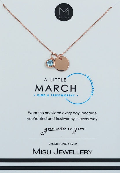 NECKLACE ROSE GOLD BIRTHSTONE MARCH AQUAMARINE