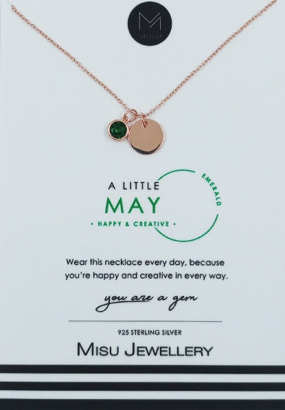 NECKLACE ROSE GOLD BIRTHSTONE MAY EMERALD