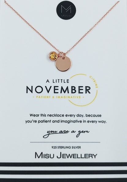 NECKLACE ROSE GOLD BIRTHSTONE NOVEMBER CITRINE