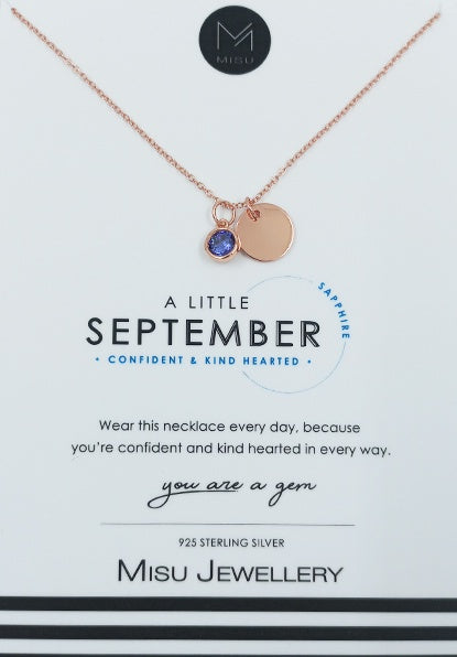 NECKLACE ROSE GOLD BIRTHSTONE SEPTEMBER SAPPHIRE