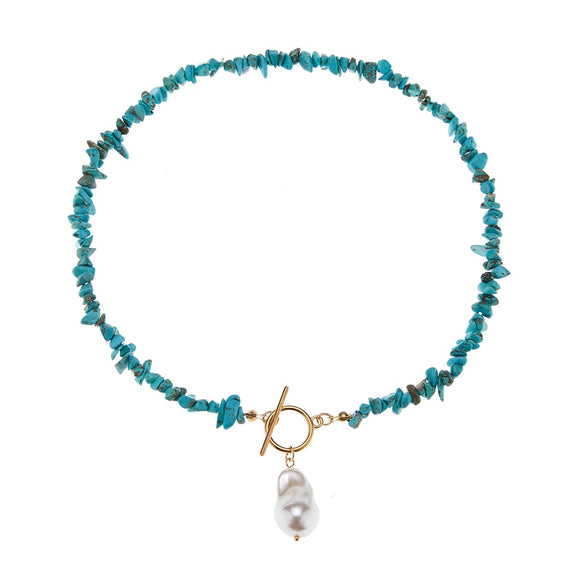 NECK PEARL WITH STONES TURQUOISE