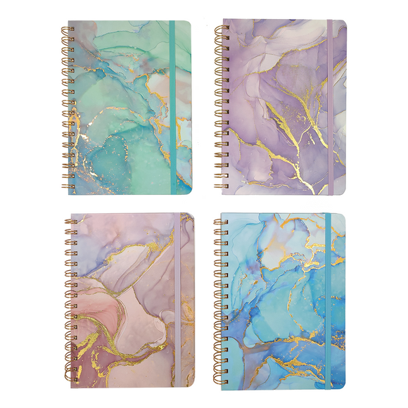 NOTEBOOK A5 PASTEL MARBLE WITH GOLD TOUCHES ASSORTED COLOURS