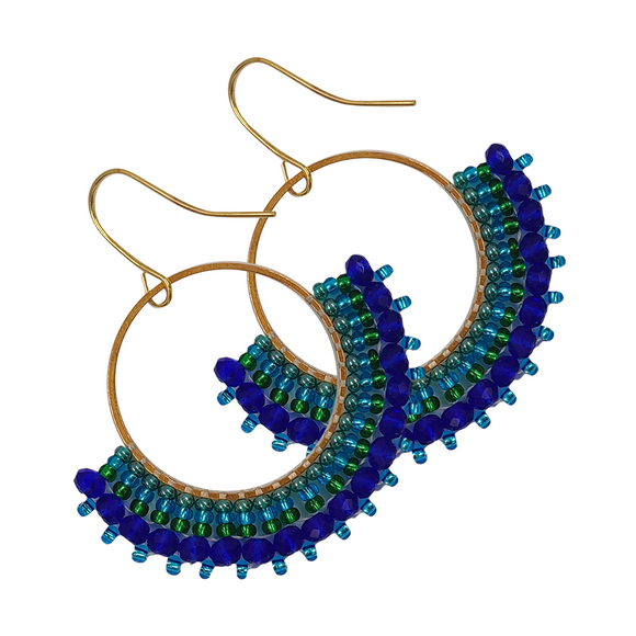 EARRING TOMBI HOOK NAVY PEACOCK ON GOLD