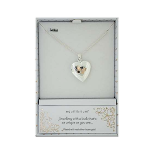 NECKLACE TWO TONE HEART LOCKET WITH BUTTERFLY DETAIL