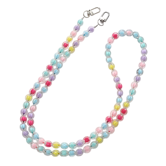 PHONE CHAIN CHUNKY CLEAR BEADS WITH PASTEL INNER WITH MINT LANYARD PATCH