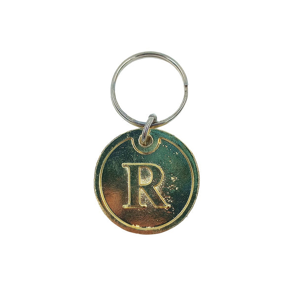 R KEYRING ROUND GOLD