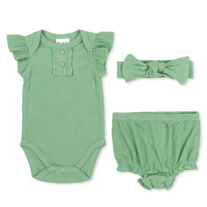 ROMPER SLEEVELESS RIBBED COTTON WITH HEADBAND & BLOOMERS MINT