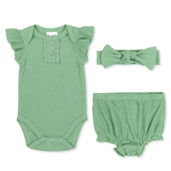 ROMPER SLEEVELESS RIBBED COTTON WITH HEADBAND & BLOOMERS MINT
