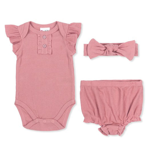 ROMPER SLEEVELESS RIBBED COTTON WITH HEADBAND & BLOOMERS PINK