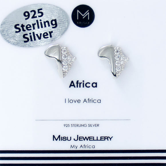 EARRING SILVER HALF PAVE AFRICA STUD
