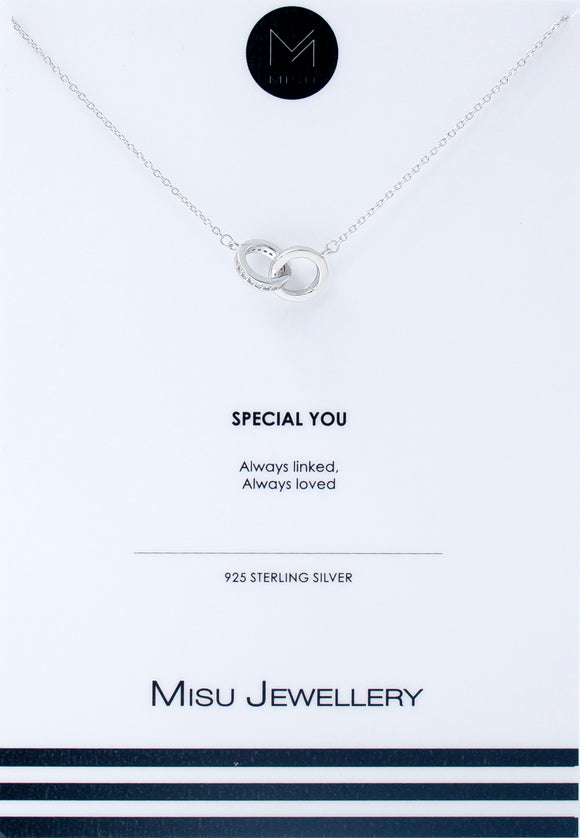 NECKLACE SILVER CZ INTERLOCKED CIRCLES