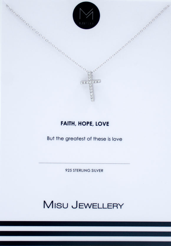 NECKLACE SILVER CZ CROSS