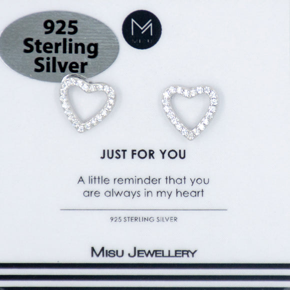 EARRING SILVER OPEN HEART CZ STUD