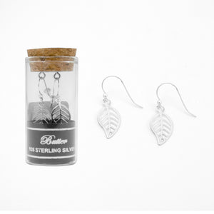 EARRING SILVER VEINED LEAF DANGLE