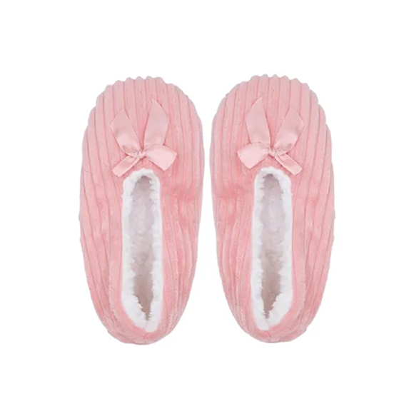 SLIPPERS FLUFFY DUSKY PINK RIBBED