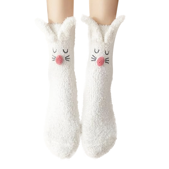 SOCKS FLUFFY WITH BUNNY EARS WHITE