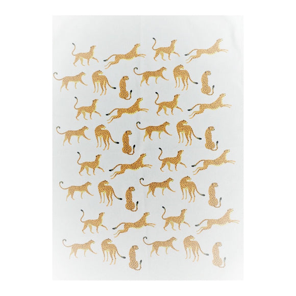 TEA TOWEL CHEETAH ON WHITE