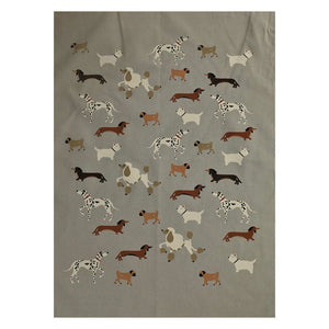 TEA TOWEL DOGS ON LIGHT GREY/SAGE