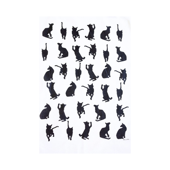 TEA TOWEL BLACK KITTIES ON WHITE