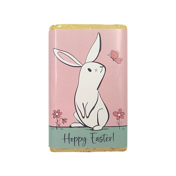 CHOCOLATE 45G EASTER WHITE BUNNY ON CORAL HOPPY EASTER