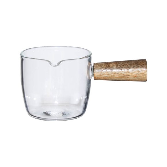 MINI GLASS SAUCE BOAT 100ML WITH WOODEN HANDLE