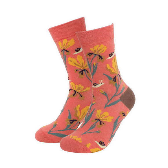SOCKS YELLOW FLOWERS ON CORAL