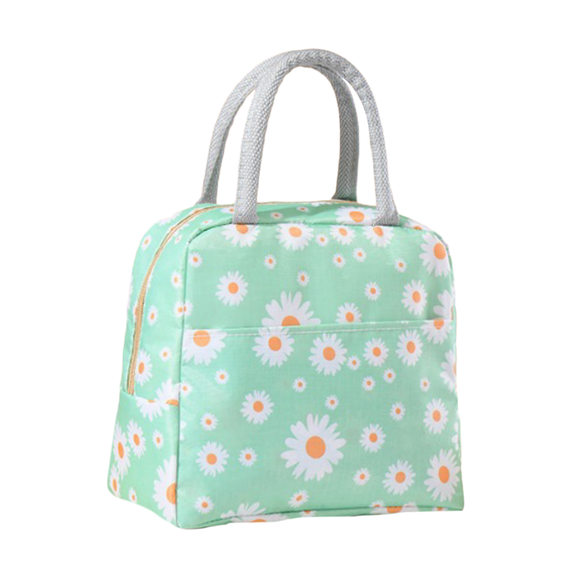 LUNCH BAG DAISIES ON MINT GREEN