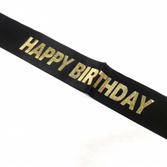 SASH SATIN HAPPY BIRTHDAY BLACK AND GOLD